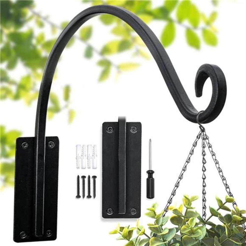 Heavy Duty Plant Hanger Bracket (16"/Black) Outdoor Hand-Forged Hanging Plant